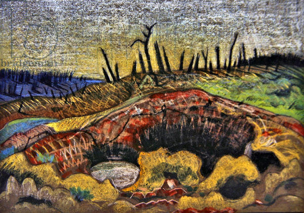 A Farm, Wytschaete, 1917 (ink, chalk &amp; w/c on brown paper)